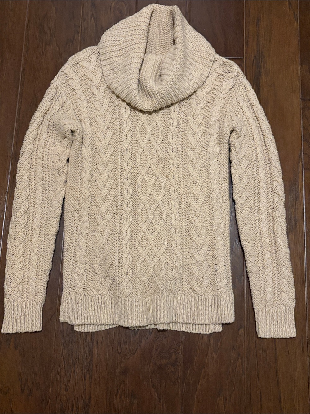 Ralph Lauren Tan Cable-Knit Cowl Neck Sweater Petite XS Cotton Blend